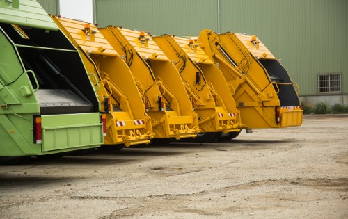 Construction site with a large skip for waste disposal